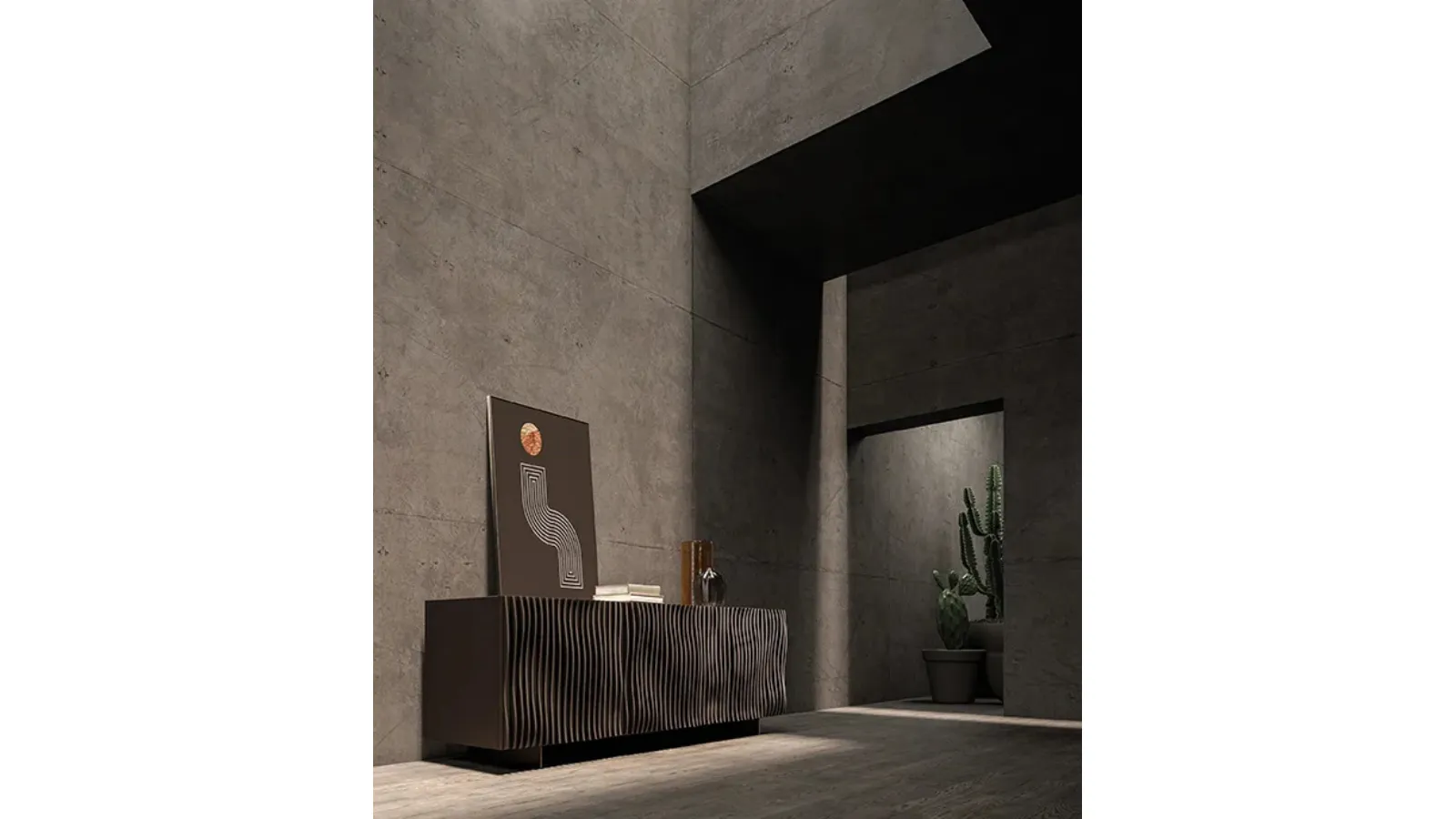 Madia Onda con ante in legno ondulato di Ozzio