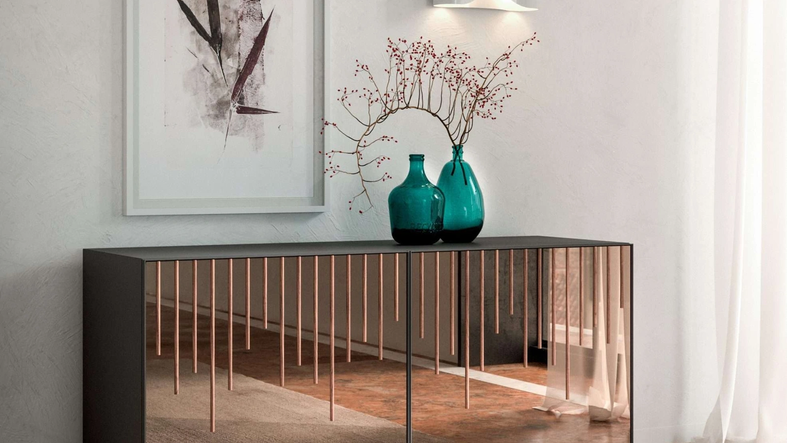 Madia Rain a due ante in vetro con listelli in legno di Ozzio