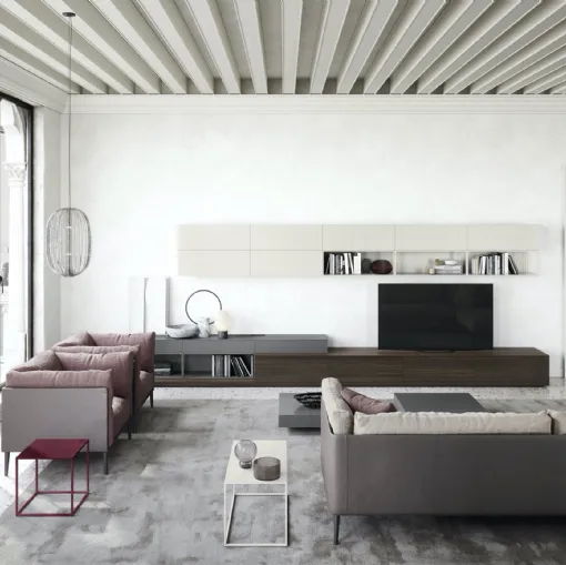 Parete Attrezzata Box 18 Rays in legno e laccato opaco di Novamobili