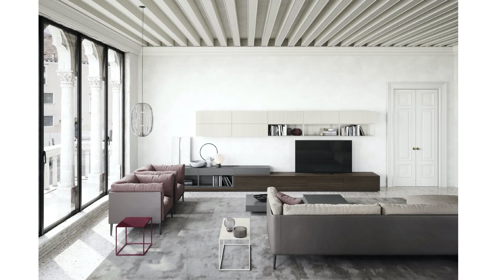 Parete Attrezzata Box 18 Rays in legno e laccato opaco di Novamobili