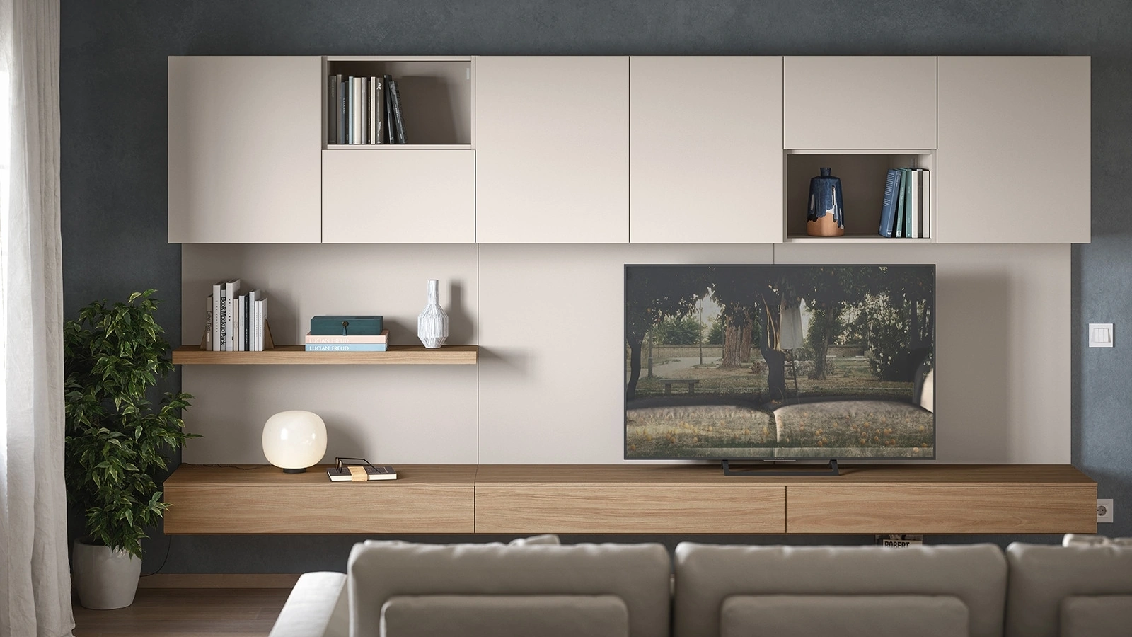 Parete Attrezzata con base sospesa 06B in melaminico di Cinquanta3