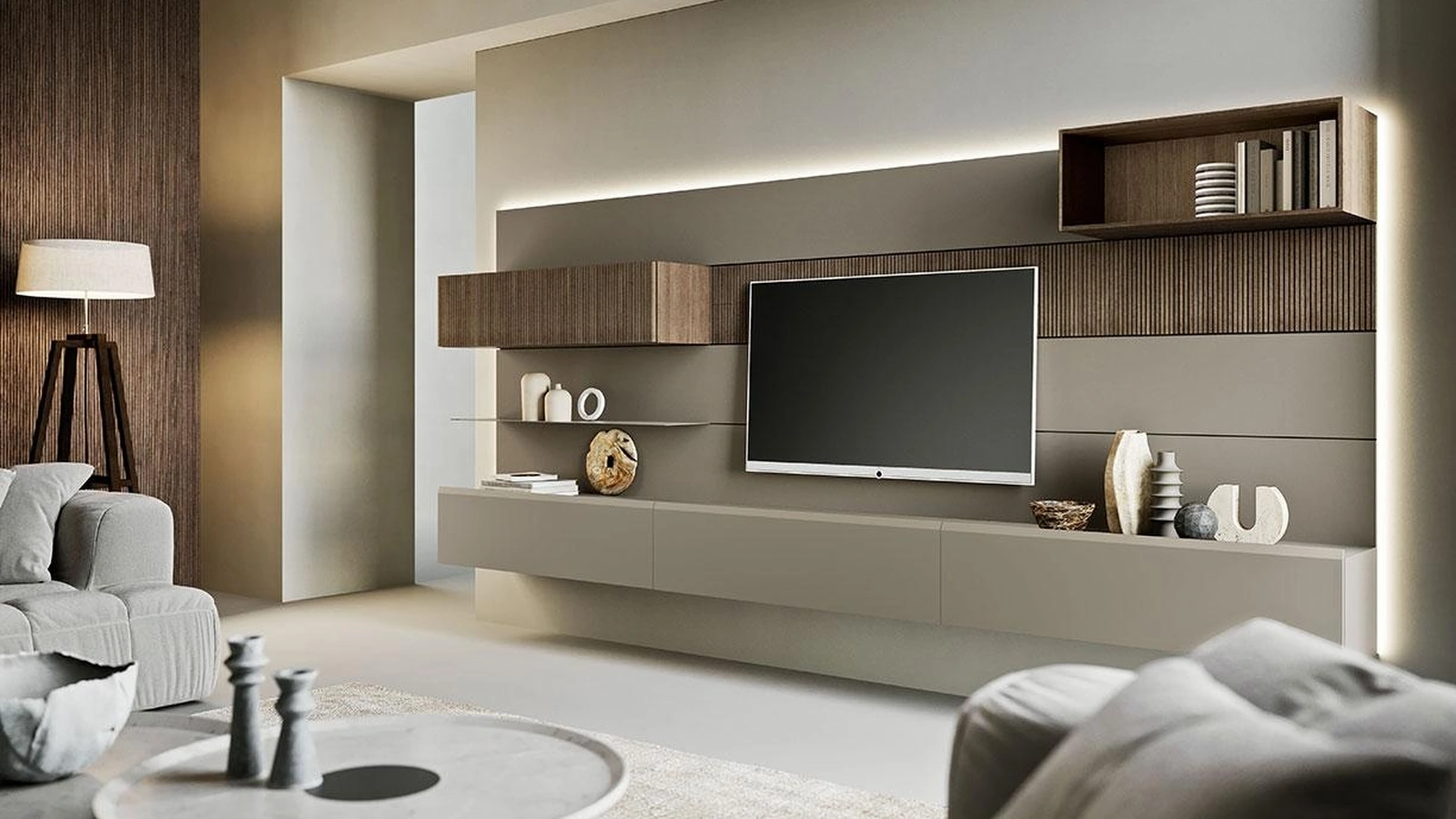 Parete Attrezzata sospesa Composizione Horizon 1002 di Mobilgam