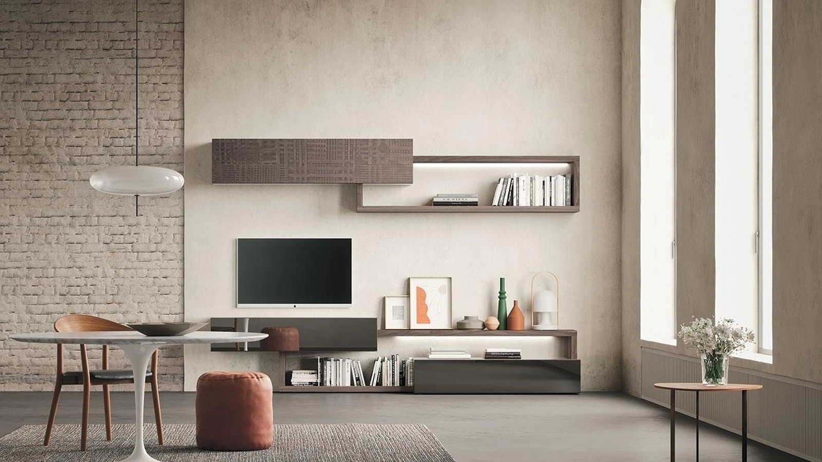 Parete Attrezzata Composizione Horizon 934 in laccato lucido e materico di Mobilgam