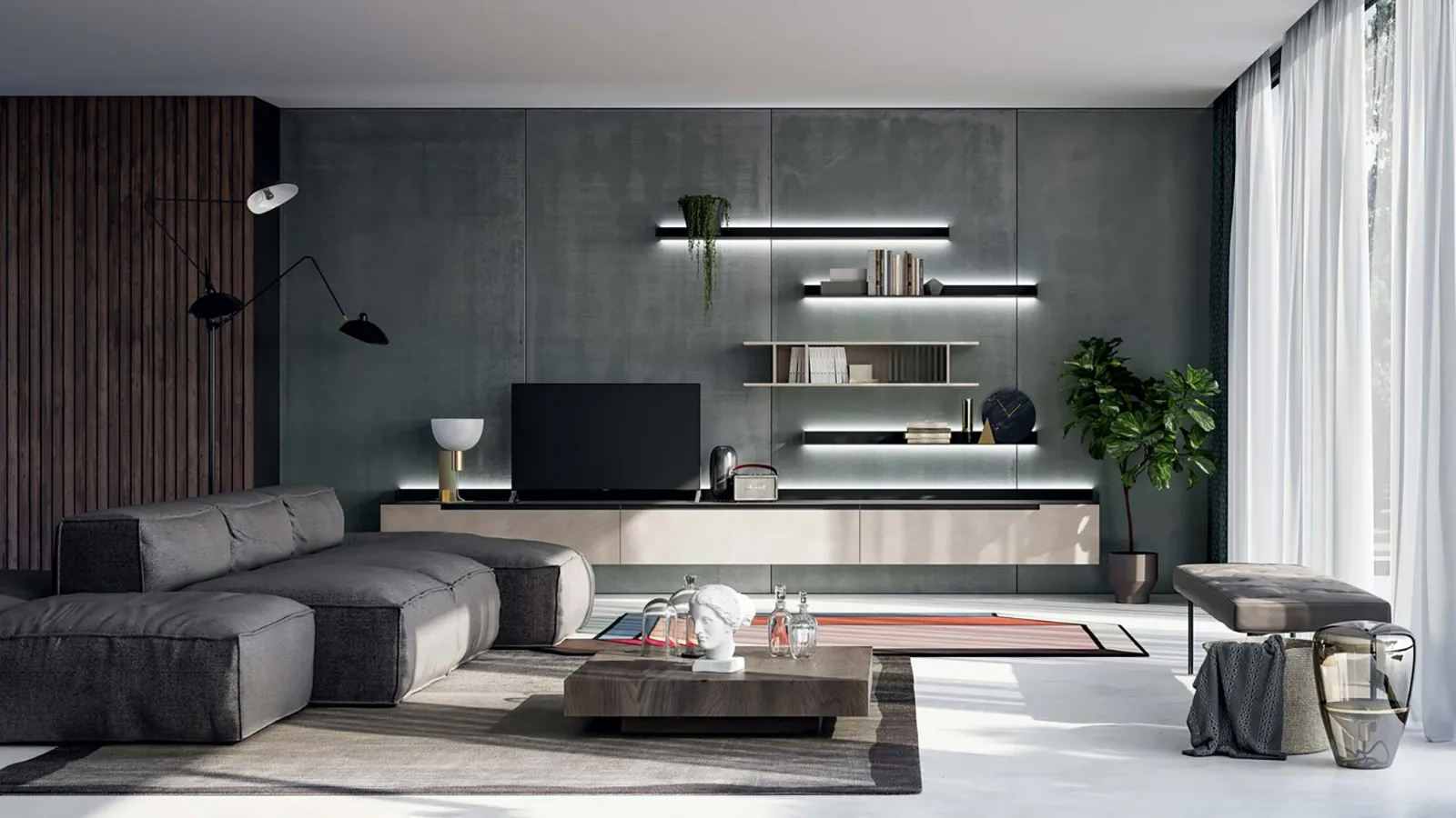 Parete attrezzata Slim Up Comp 03 Resina Tortora di Dall'Agnese