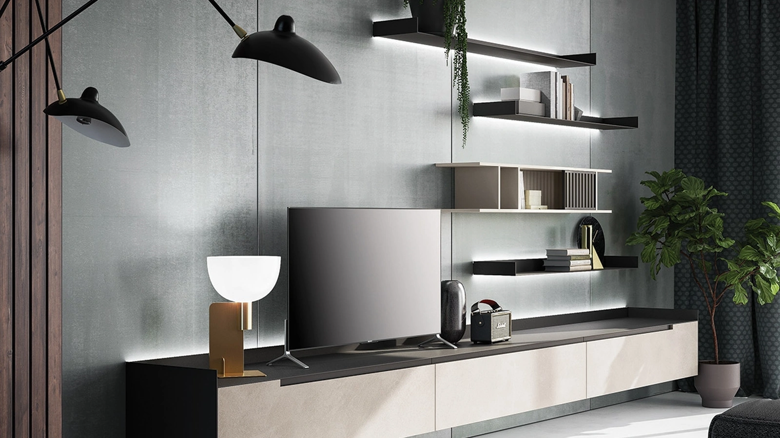 Parete attrezzata Slim Up Comp 03 in effetto Resina Tortora di Dall'Agnese