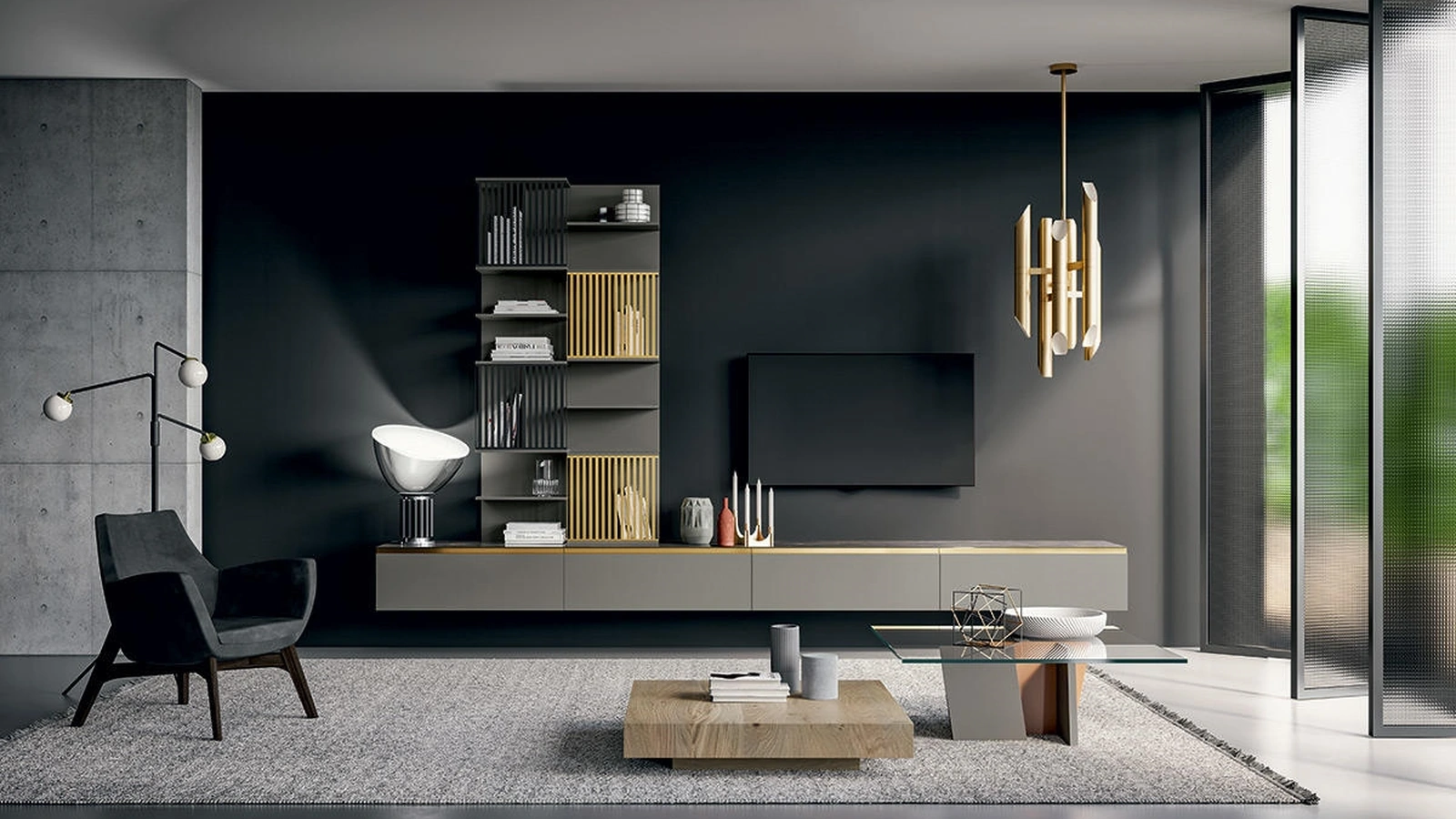 Parete attrezzata Slim Up Comp 09 in Laccato Opaco Dark Grey di Dall'Agnese