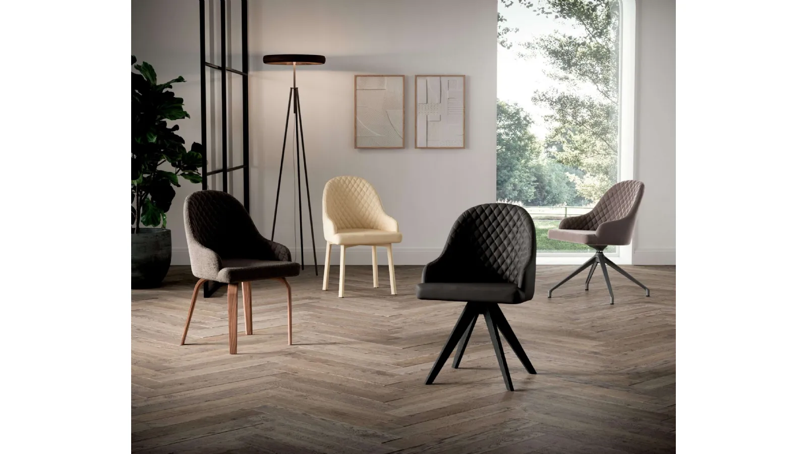 Sedia Demetra in pelle o tessuto di Ozzio