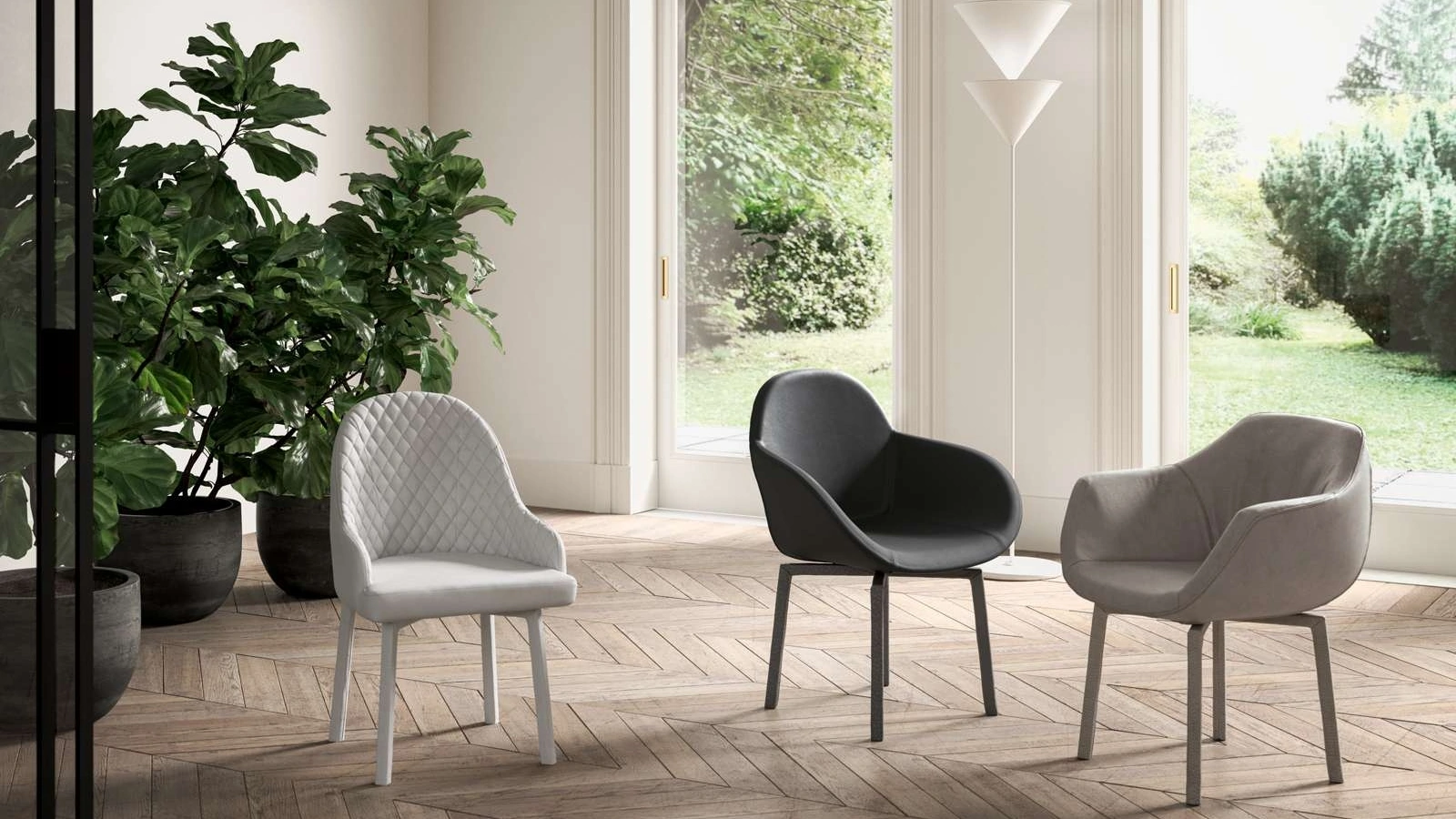 Sedia Demetra in pelle o tessuto di Ozzio