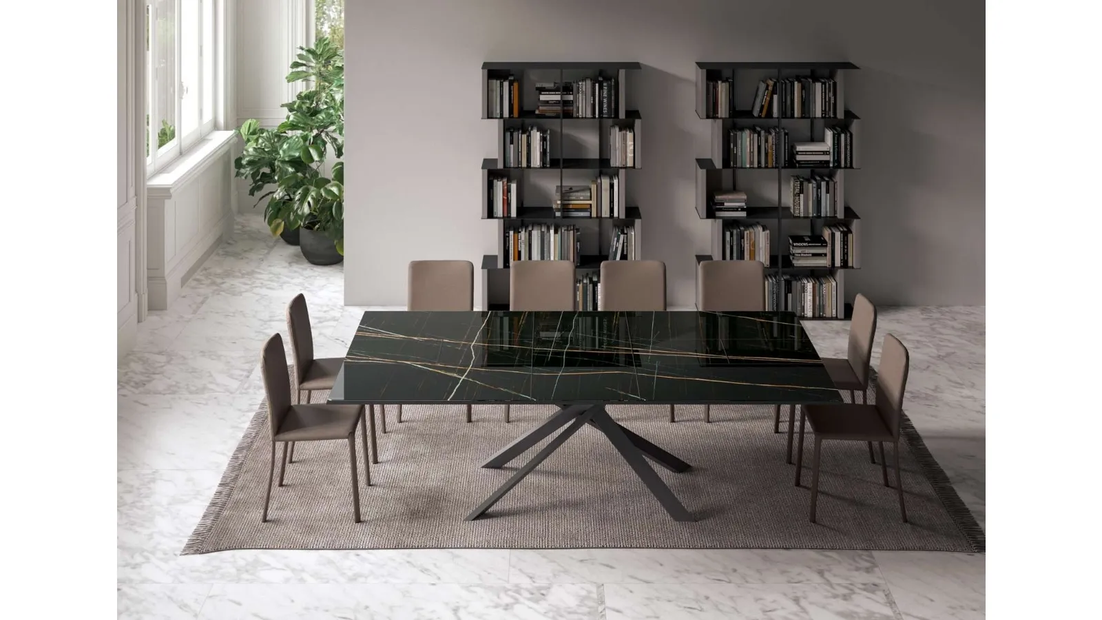 Tavolo allungabile 4x4 in Marble Glass di Ozzio