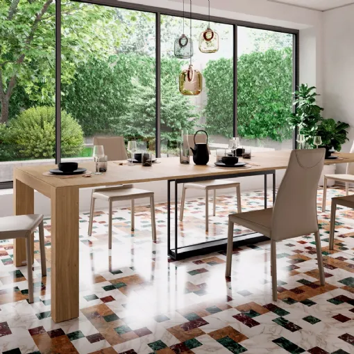 Consolle A3 allungabile in Rovere dotata di 5 prolunghe incorporate nella struttura di Ozzio