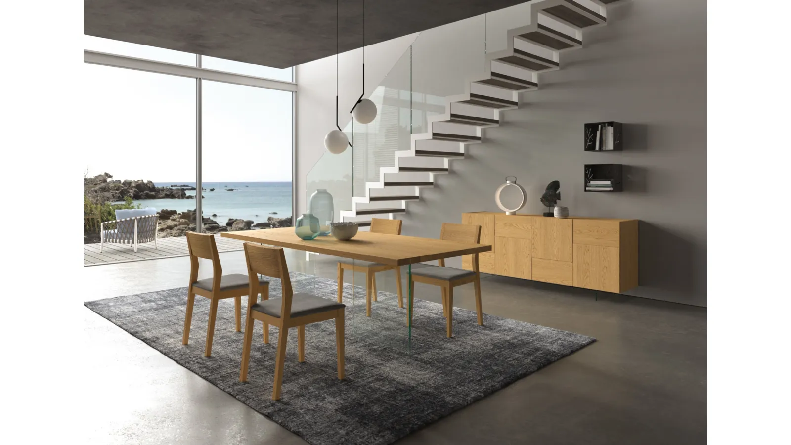 Tavolo Ghost in legno di rovere con base in vetro trasparente di FGF Mobili