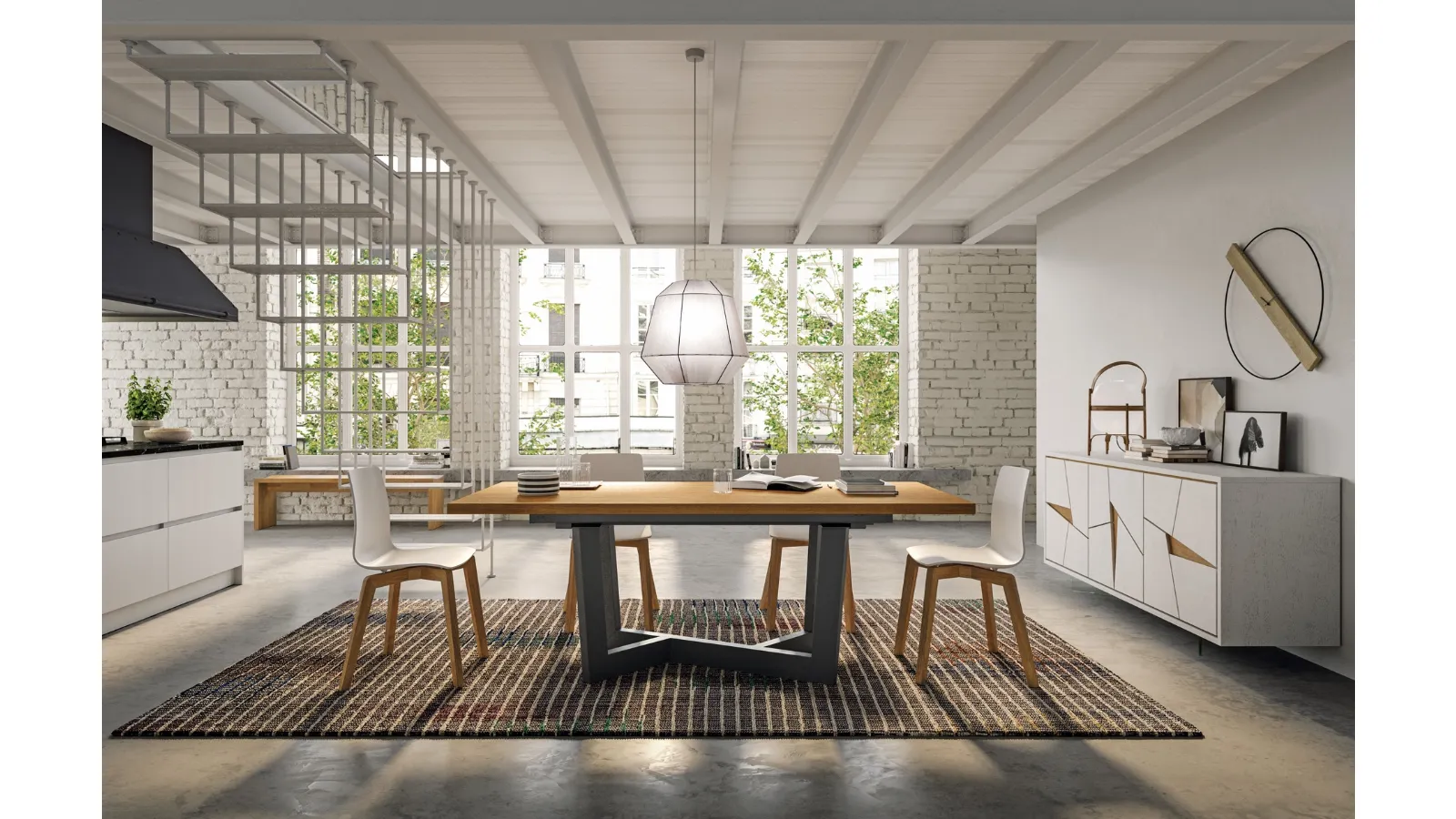 Tavolo Rio estensibile in legno con base in metallo di FGF Mobili