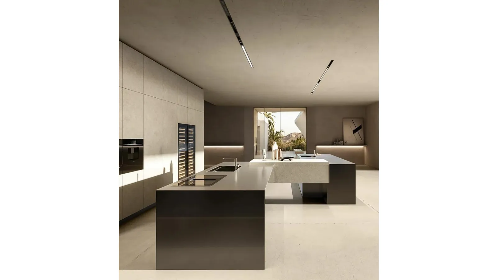Cucina Design in fibra di carbonio e vetro acidato laccato con isola C4K di Doimo Cucine