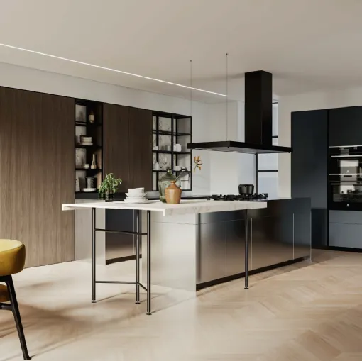 Cucina Design D23 impiallacciato Michelangelo, Inox e Antracite di Doimo Cucine