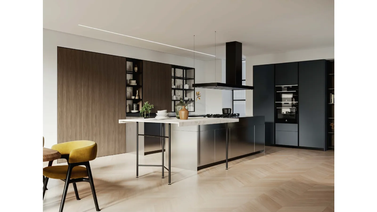 Cucina Design D23 impiallacciato Michelangelo, Inox e Antracite di Doimo Cucine