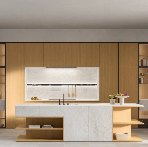 Cucina Design con isola Impronta 02 Desco in Rovere e Gres di Doimo Cucine