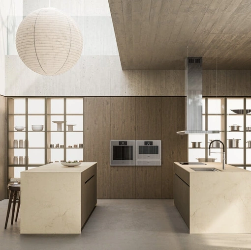 Cucina Design con doppia isola Impronta 04 Fucina in Rovere e Marmo di Doimo Cucine