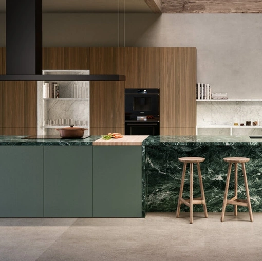 Cucina Design con isola Impronta 05 Rima in legno, Fenix e Gres di Doimo Cucine