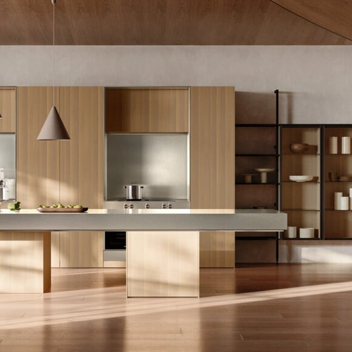 Cucina Design con isola Impronta 07 Coro in legno e acciaio di Doimo Cucine