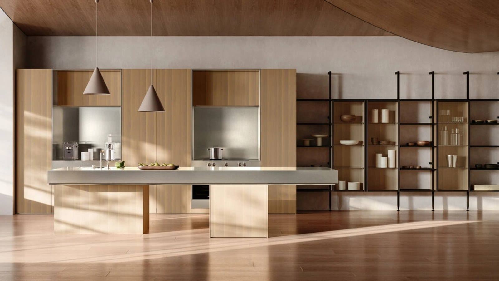 Cucina Design con isola Impronta 07 Coro in legno e acciaio di Doimo Cucine