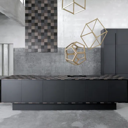 Cucina Design a isola Eco in Paperstone materiale composto da fibre naturali ottenute da carta riciclata e da resine di Key Cucine