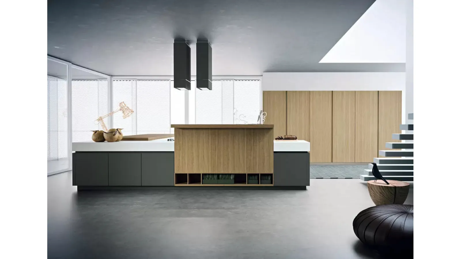 Cucina Moderna Area 22 30° con isola in laccato opaco e essenza Rovere di Dibiesse