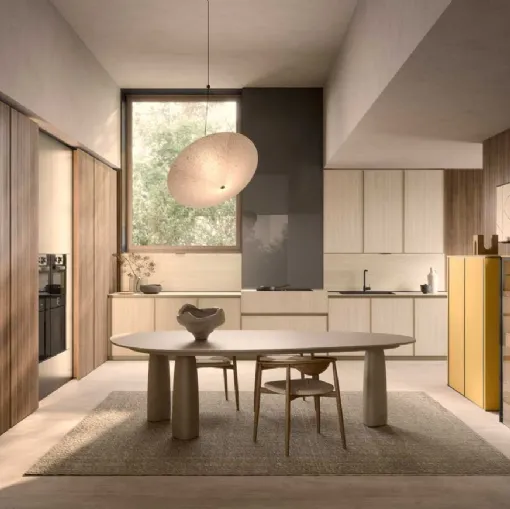 Cucina Moderna Coco angolare in laminam travertino e essenza di Dibiesse