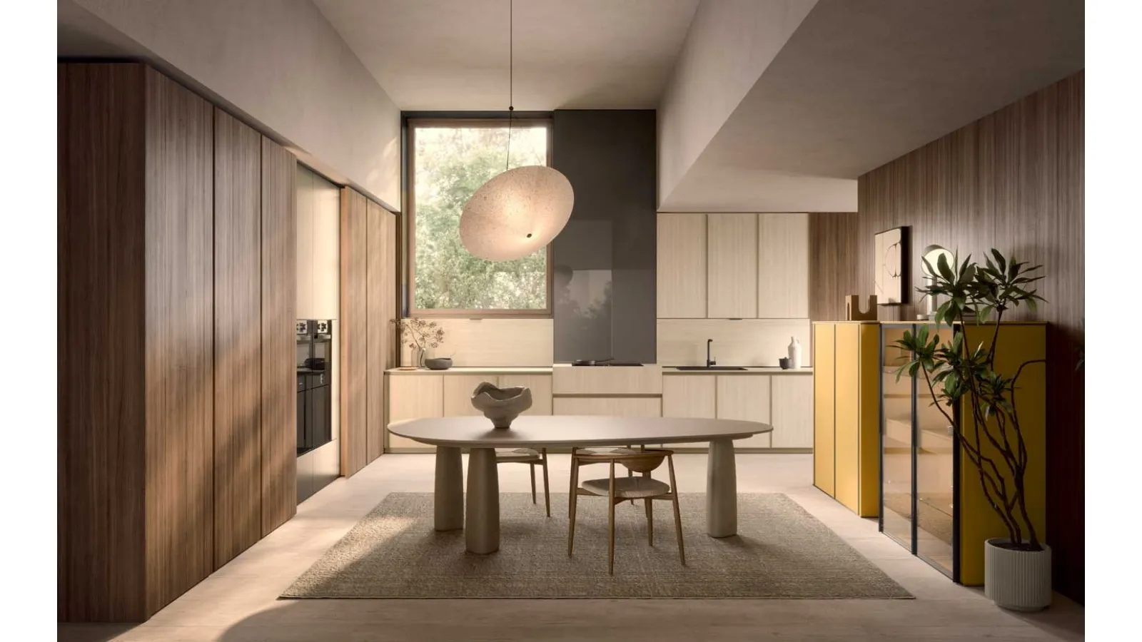 Cucina Moderna Coco angolare in laminam travertino e essenza di Dibiesse