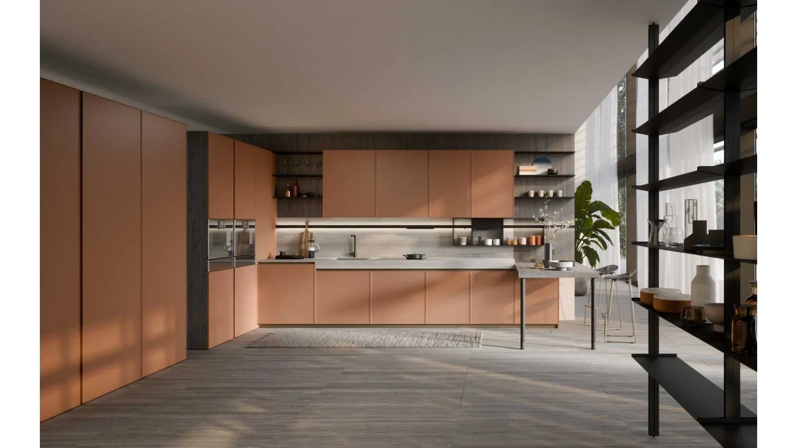 Cucina Moderna laccata Coco Light angolare con penisola di Dibiesse