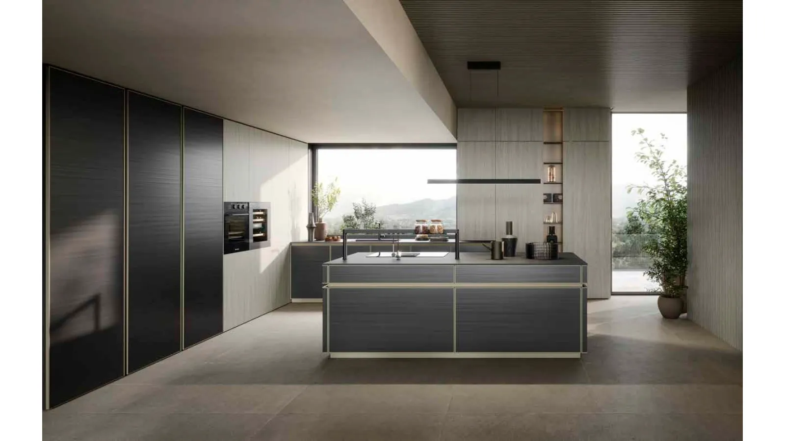 Cucina Moderna con isola Coco Stream Inchiostro di Dibiesse