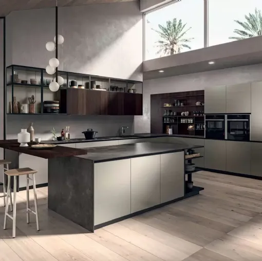 Cucina Moderna Area 22 Job con penisola in laccato metallizzato di Dibiesse