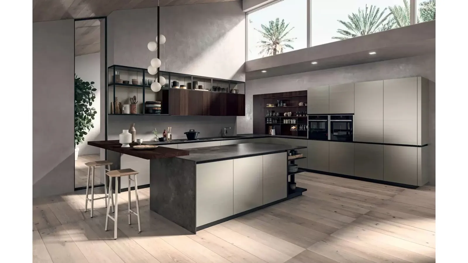 Cucina Moderna Area 22 Job con penisola in laccato metallizzato di Dibiesse