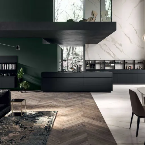 Cucina Moderna GI30 con penisola in laccato Nero opaco di Dibiesse