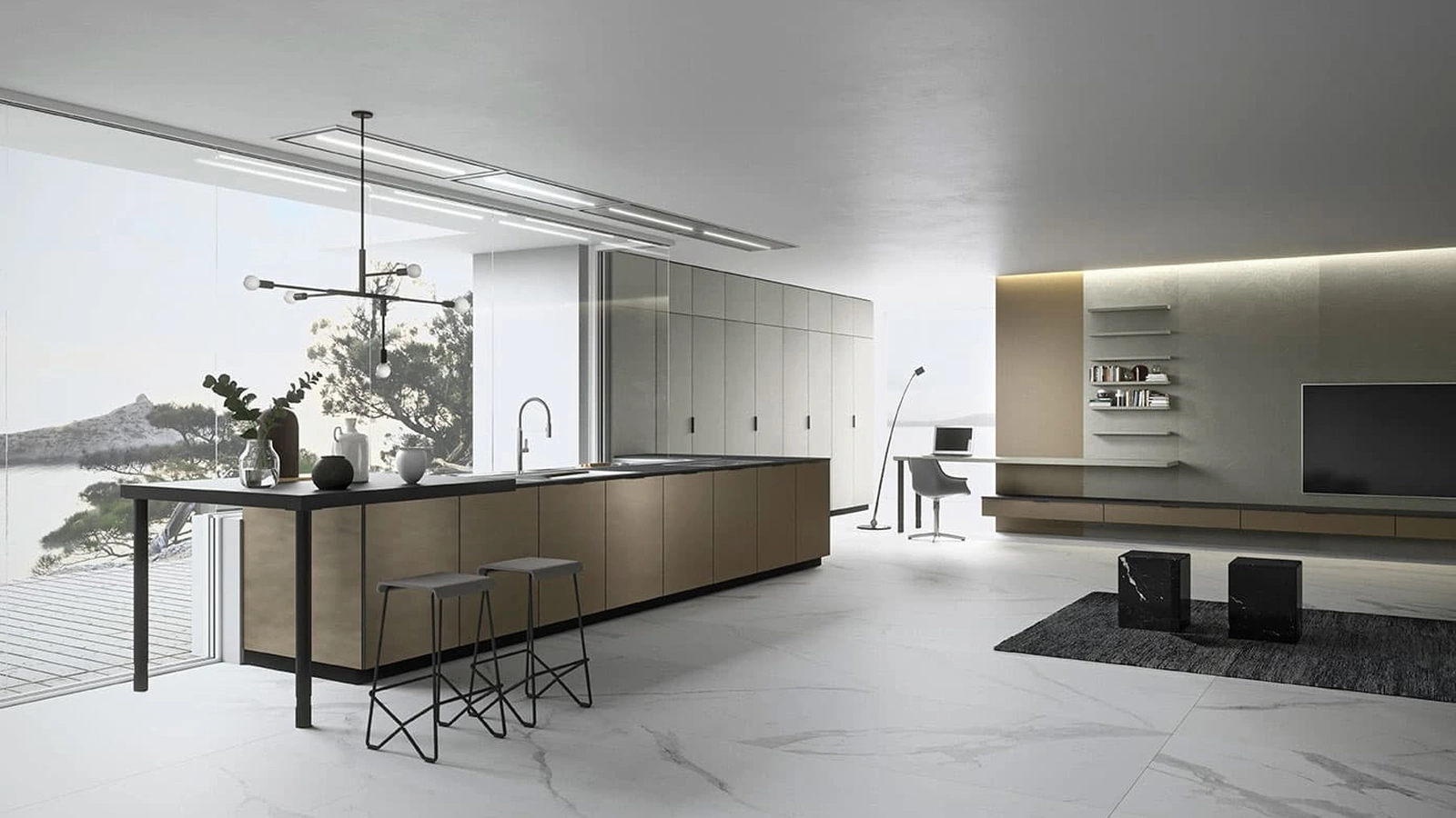 Cucina Moderna in laccato metallizzato Vestimi con penisola di Dibiesse