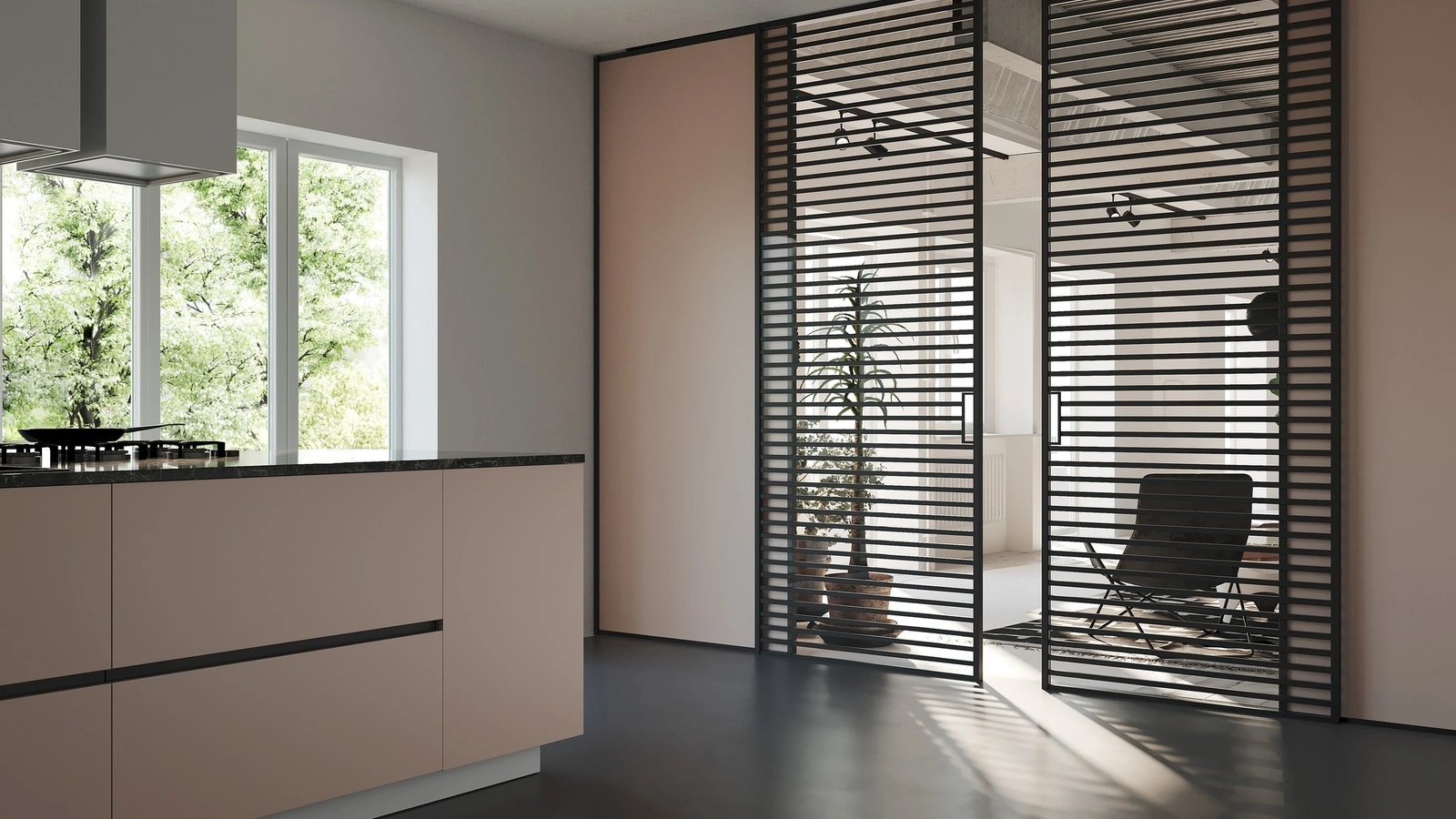 Porta per interni Factory T1T60 in vetro con telaio in alluminio di Foa