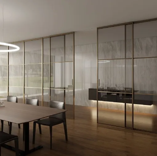 Porta per interni scorrevole Factory T3 in vetro con telaio in alluminio di Foa