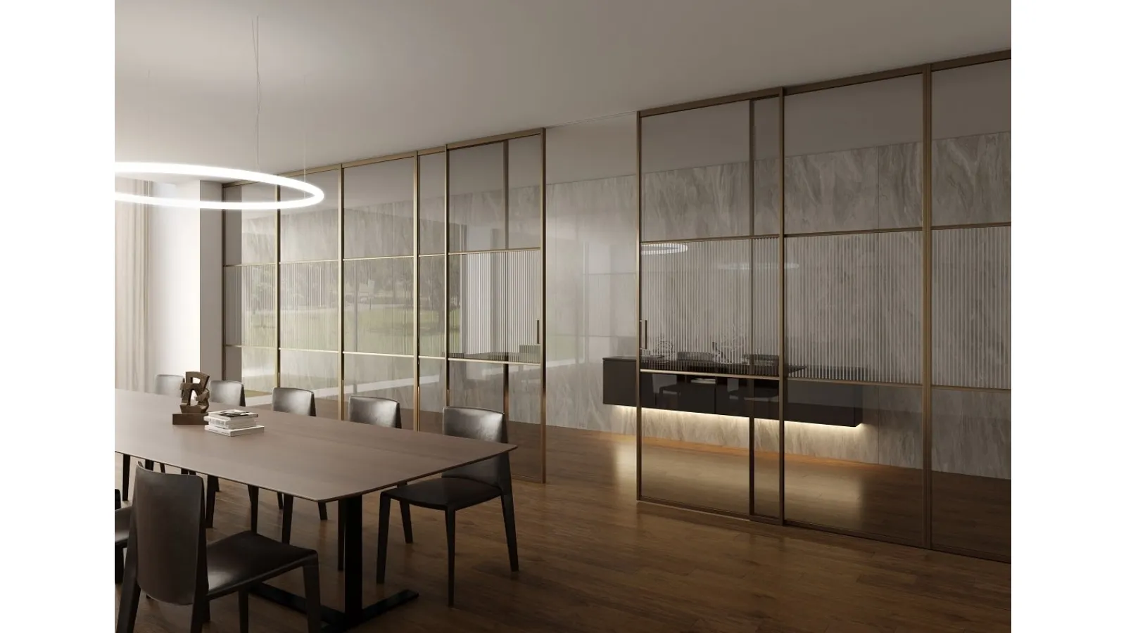 Porta per interni scorrevole Factory T3 in vetro con telaio in alluminio di Foa