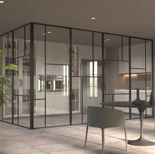 Porta per interni scorrevole Factory TM in vetro con telaio in alluminio di Foa