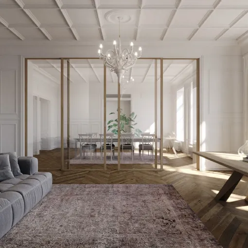 Porta per interni scorrevole Flat F1 in vetro con struttura in rovere di Foa