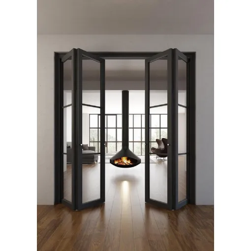 Porta per interni a libro Flat F3 in legno laccato e vetro di Foa