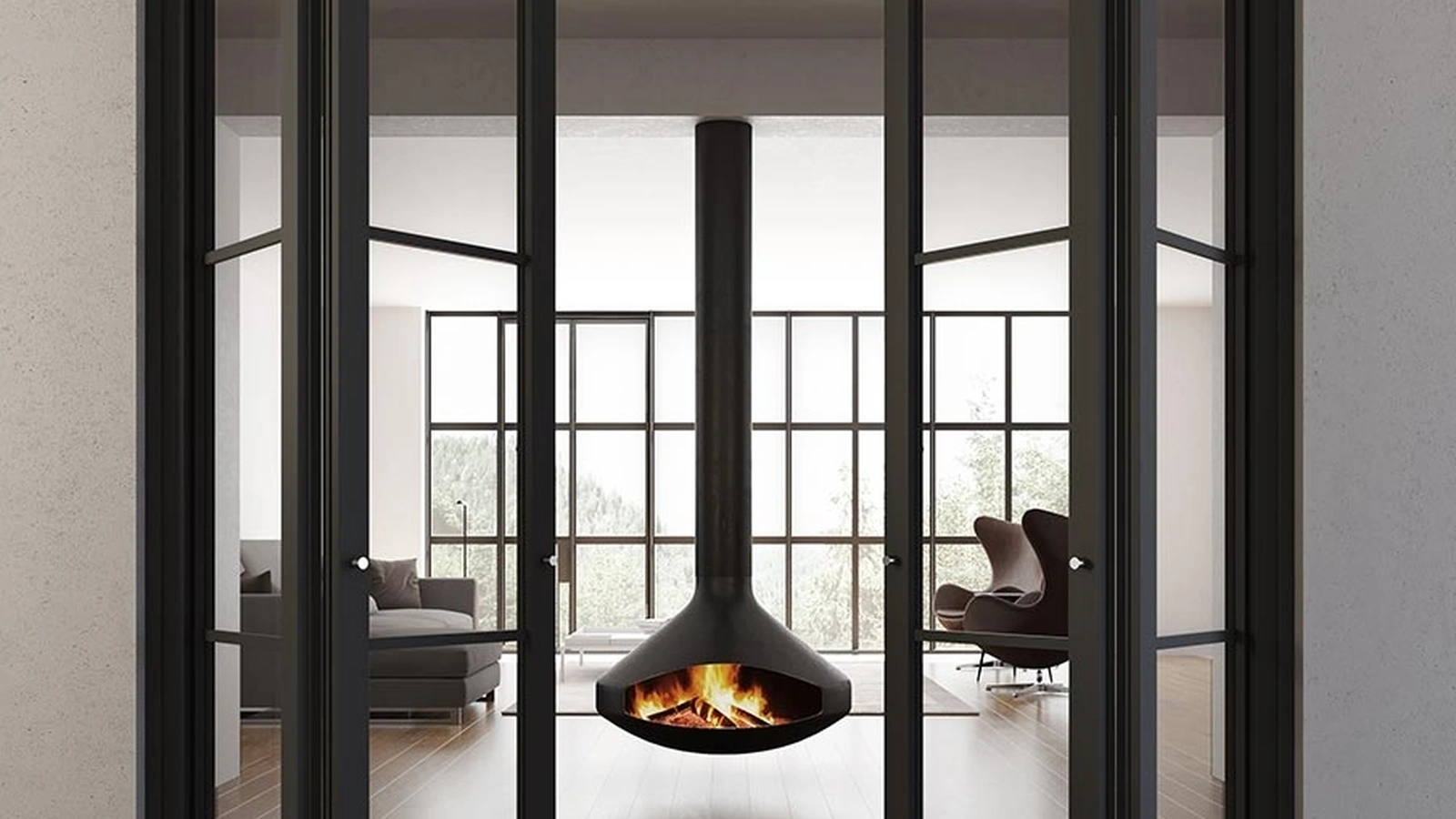 Porta per interni a libro Flat F3 in legno laccato e vetro di Foa