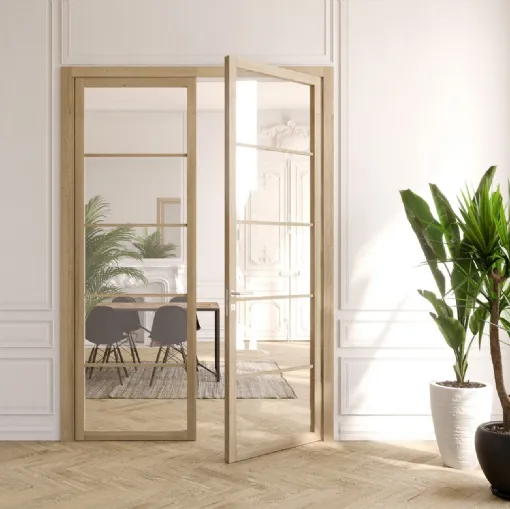 Porta per interni battente Flat F5 in vetro con struttura in rovere di Foa