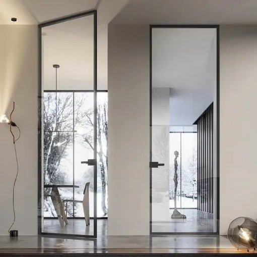 Porta per interni battente in vetro con telaio in alluminio Just Filo muro di Doal