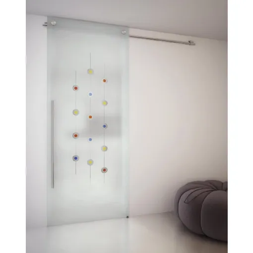 Porta per interni scorrevole Tekno Due Sirkel in vetro acidato con decoro di Foa