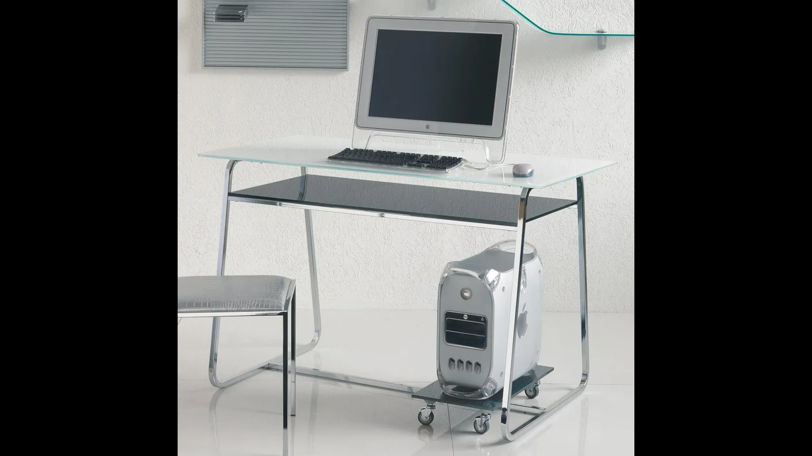 Scrivania Operativa con piano in vetro Clever di Ponti Terenghi