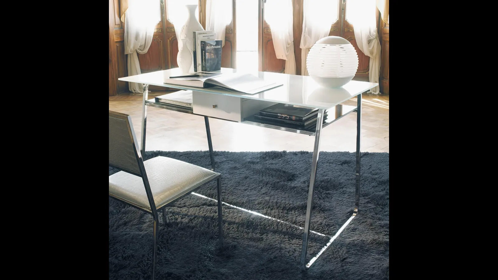 Scrivania Operativa con piano in vetro Clever di Ponti Terenghi