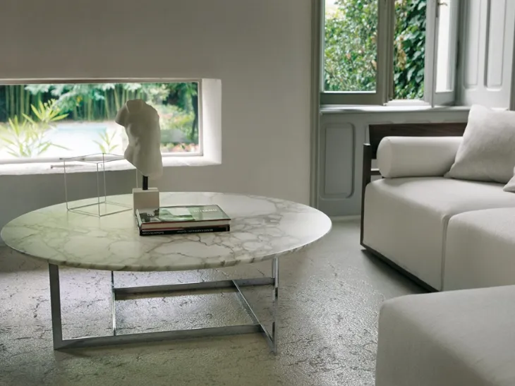 Tavolino tondo con struttura in metallo e piano in marmo con trattamento antimacchia Londra di Porada