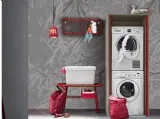 Mobile da Lavanderia in laccato opaco rosso e olmp grey Acqua e Sapone 01 di Birex