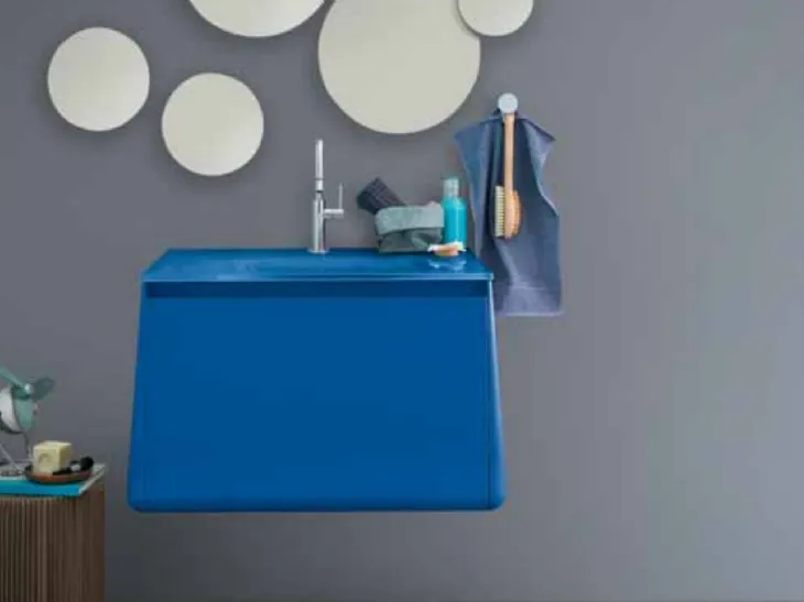 Mobile bagno sospeso di design in laccato opaco blu genziana Campus 05 di Birex