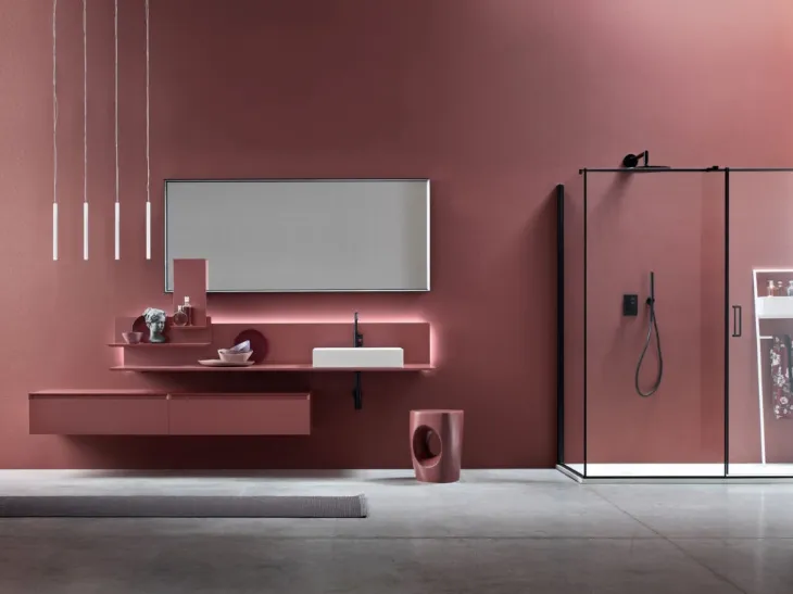 Mobile da Bagno sospeso di design Dafne 01 in laccato opaco di Arcom